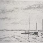 Pencil sketch based on Edward Seago's oil painting, 'End of the Hard, Pin Mill'