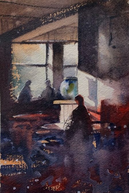 Painting of the interior of The Shakespeare's Head, Brighton, by watercolour artist John Haywood