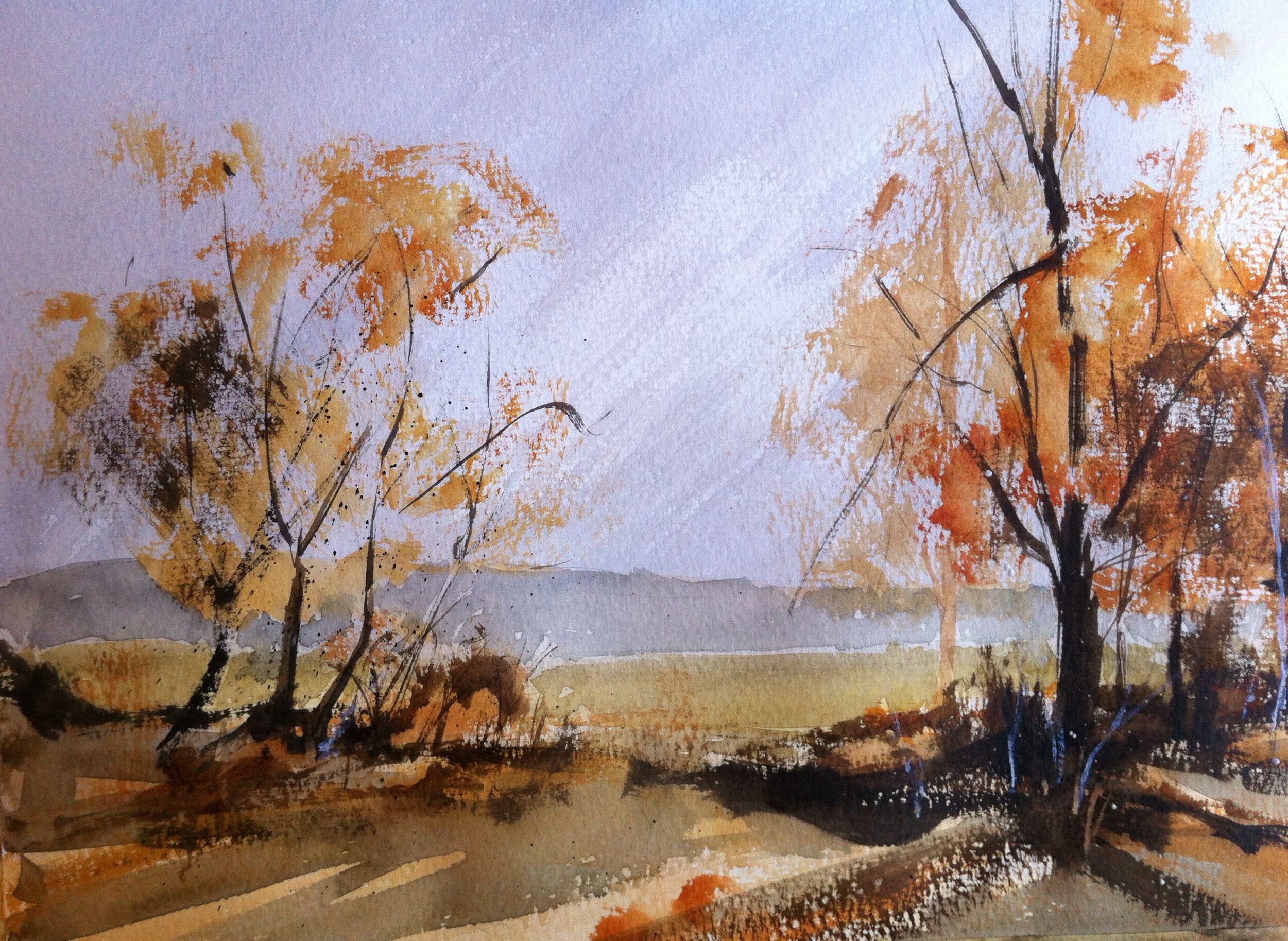 Autumnal Scene after Rowland Hilder. Painted on quarter sheet bockingford 190gsm white, extra rough