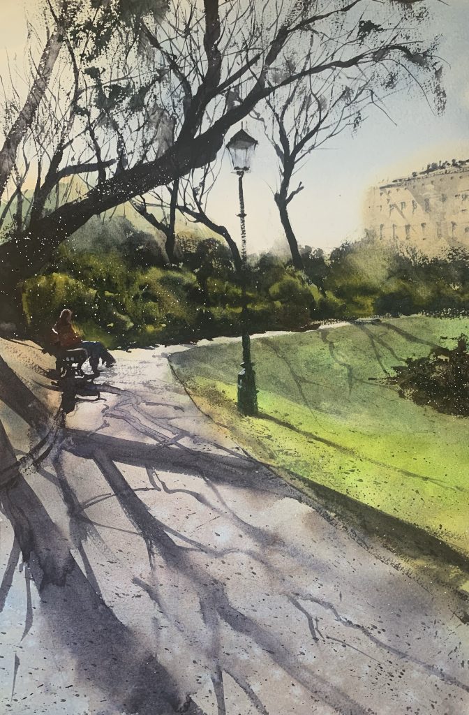 Watercolour painting Palmeira Square, Hove, by artist John Haywood