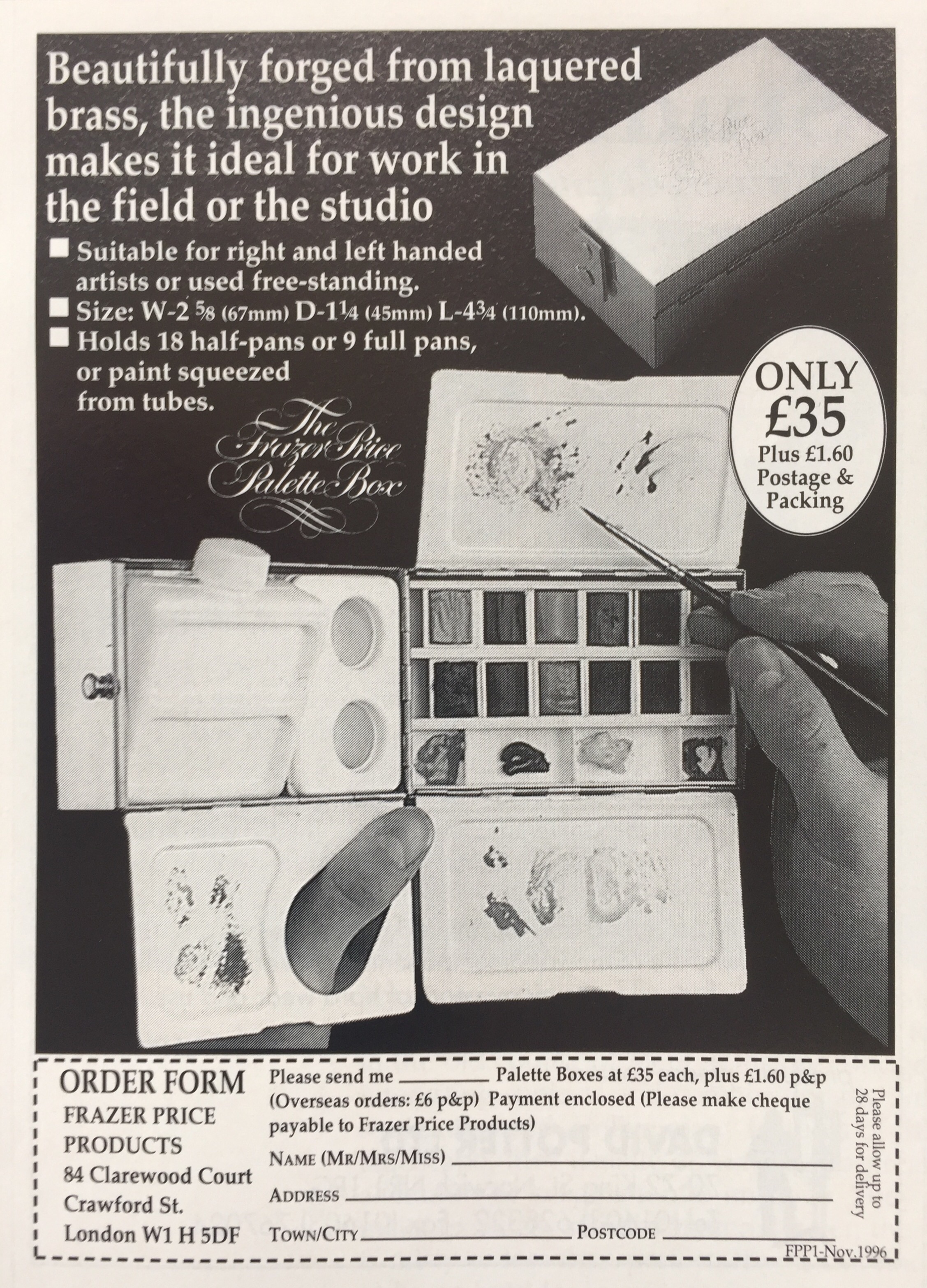 Original 1996 advert for the Frazer Price Palette Box