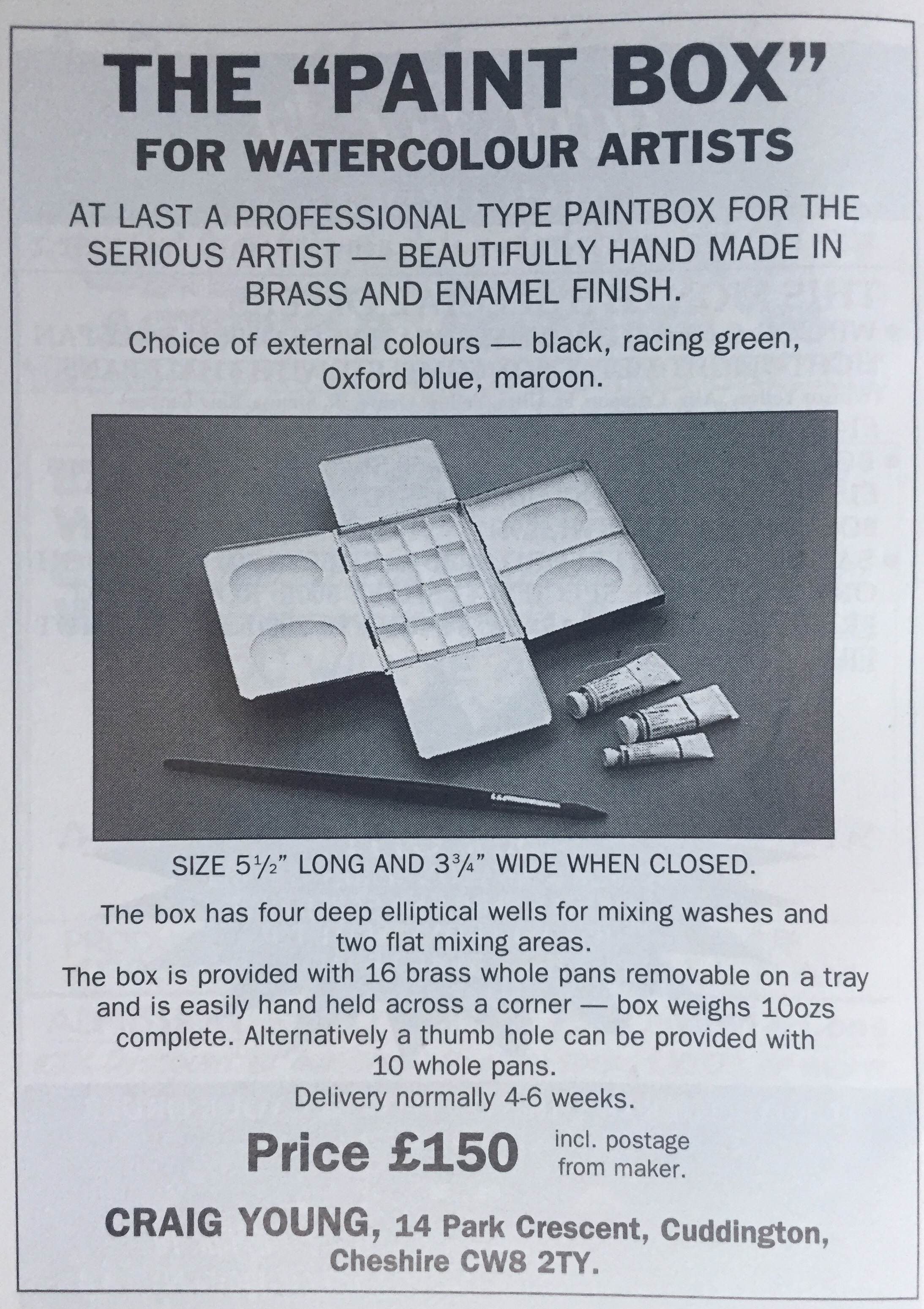 Original 1996 advert for the Craig Young Paint Box