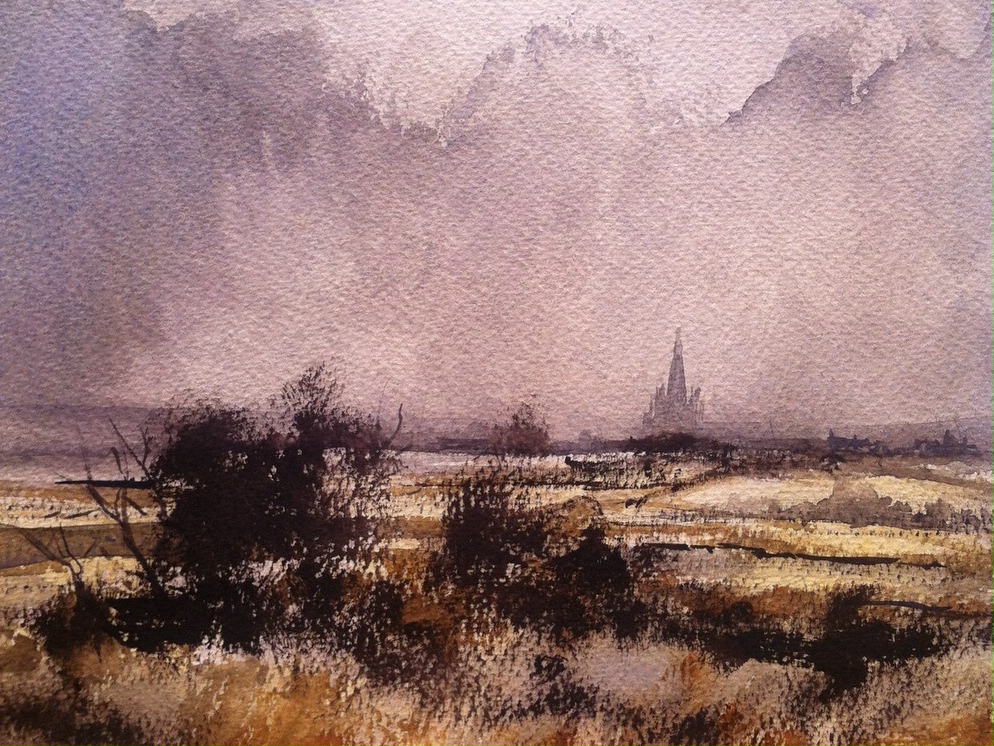 Painted on a quarter imperial sheet of cream/oatmeal tinted Bockingford Rough using a Winsor & Newton Artists Watercolour Field Set and Cotman watercolours